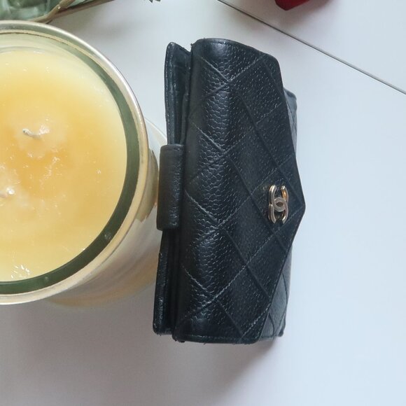 Chanel Black Caviar Leather Quilted Coin & Card Holder Wallet Luxury Designer - Picture 13 of 14
